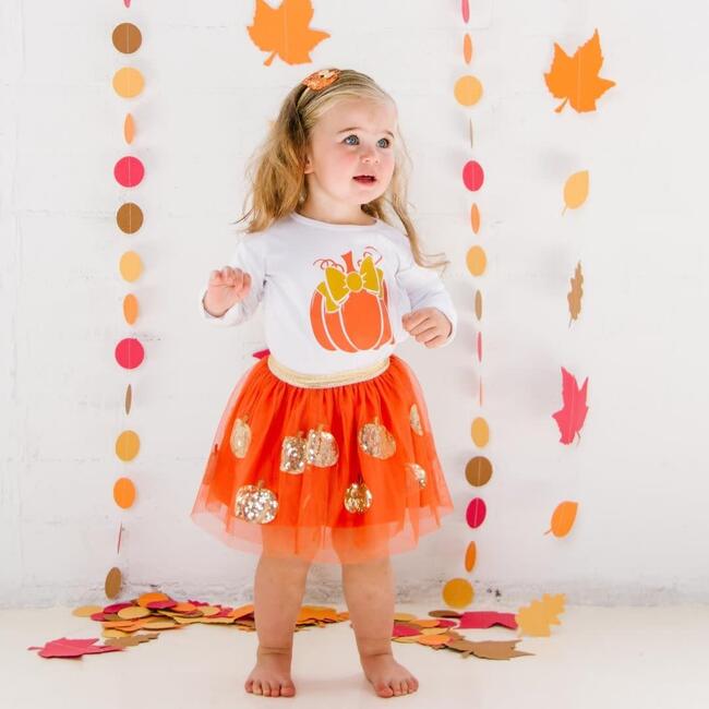 Pumpkin L/S Bodysuit, White - Onesies - 3