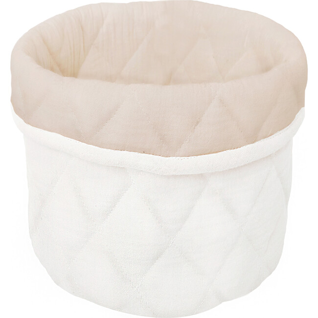 Set of 2 Quilted Muslin Bin, Oatmeal & White - Storage - 1