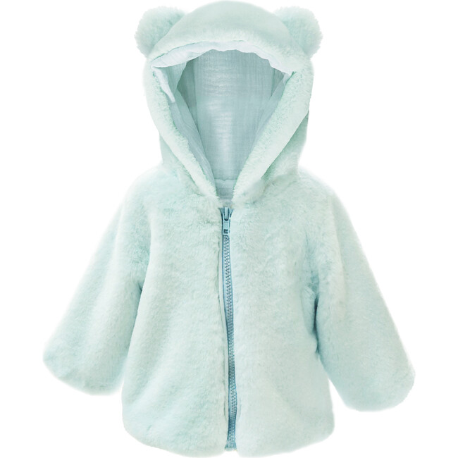 Bear Faux Fur Hooded Baby Coat, Blue - Fur & Faux Fur Coats - 1