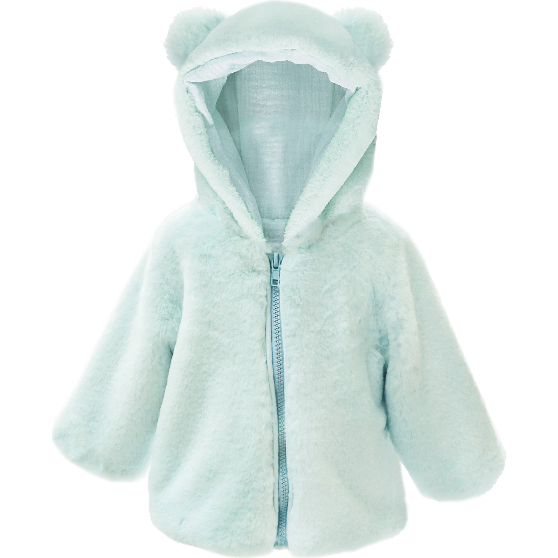 Bear Faux Fur Hooded Baby Coat, Blue - Faux Fur Coats - 1