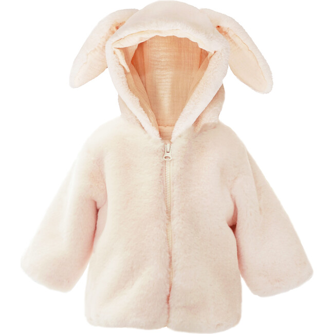 Bunny Faux Fur Hooded Baby Coat, Pink