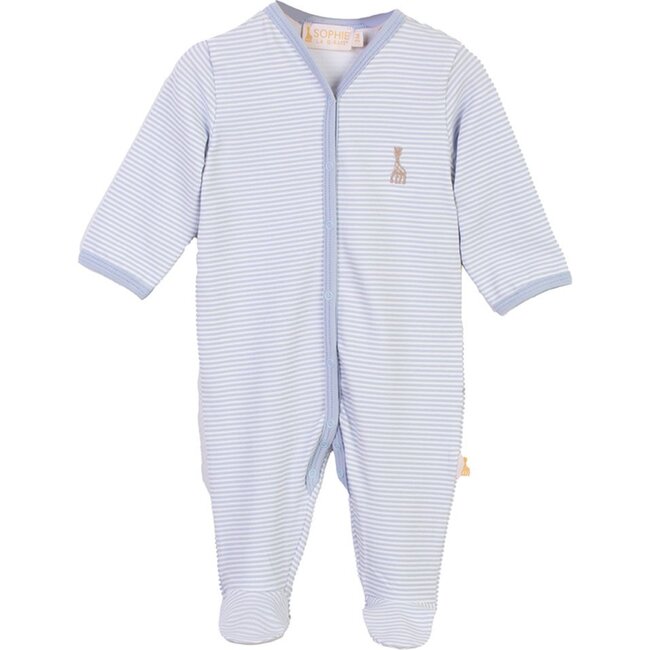 Footed Striped Bodysuit, Blue - Onesies - 1