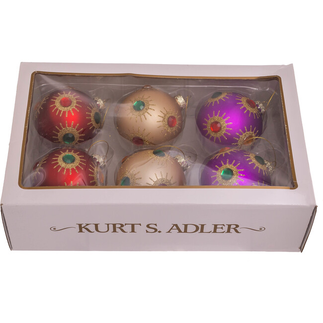 6-Piece Glass Ball Ornament Set, Red/Gold/Purple - Ornaments - 2