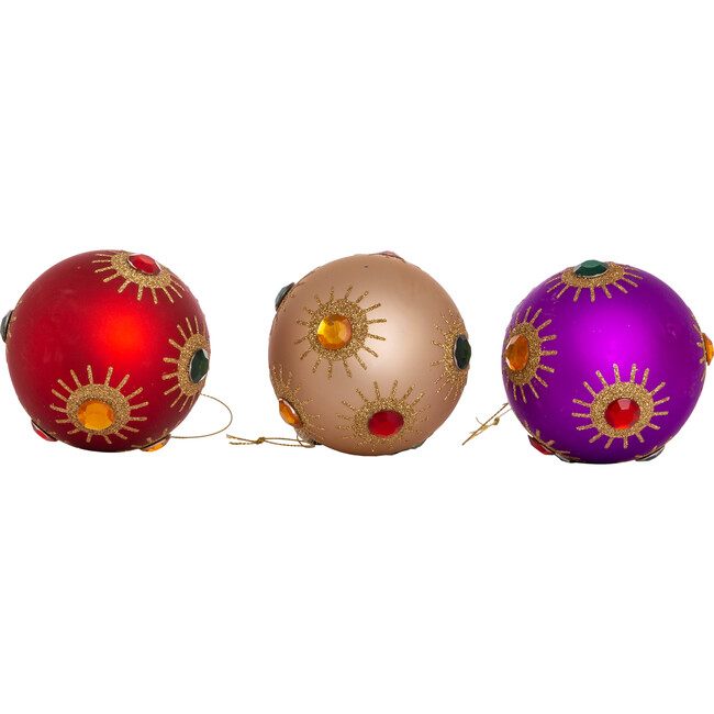 6-Piece Glass Ball Ornament Set, Red/Gold/Purple - Ornaments - 6