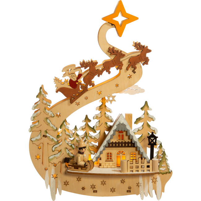Light-Up Wooden Christmas Village Santa Sleigh Table Accent Piece - Accents - 1