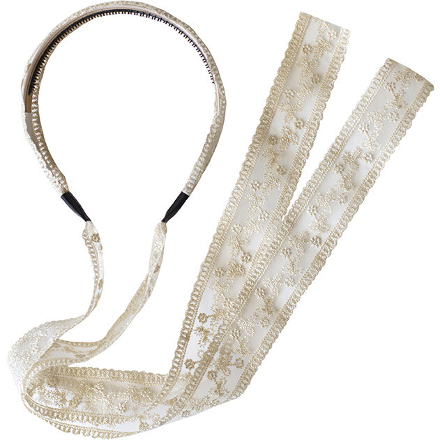 Anna Lace Tie-Back Headband, Off White