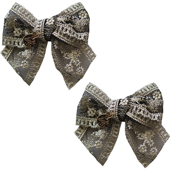 Anna Lace Double Bow Clips Black