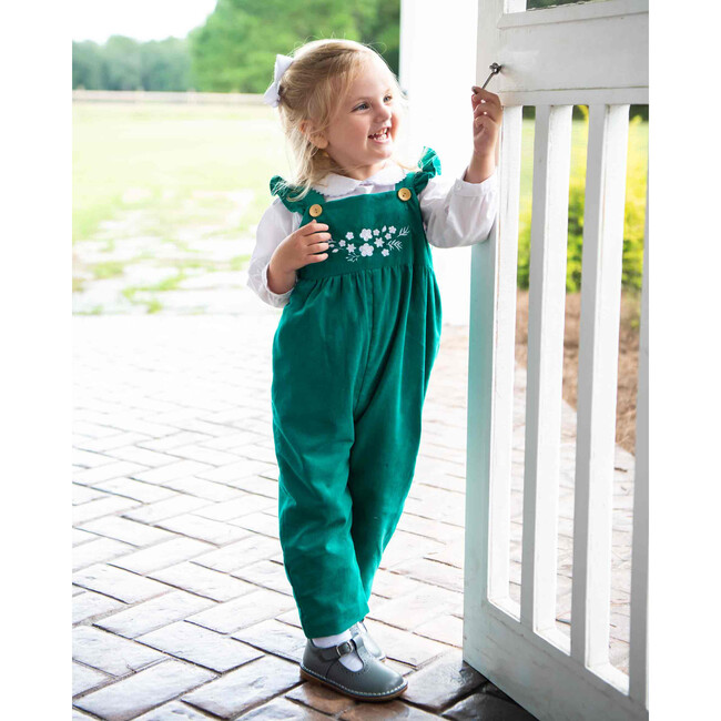 Romper with Embroidery Detail, Emerald Green