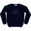Navy Crewneck, Cornflower Embroidered "come together" - Sweaters - 1 - thumbnail