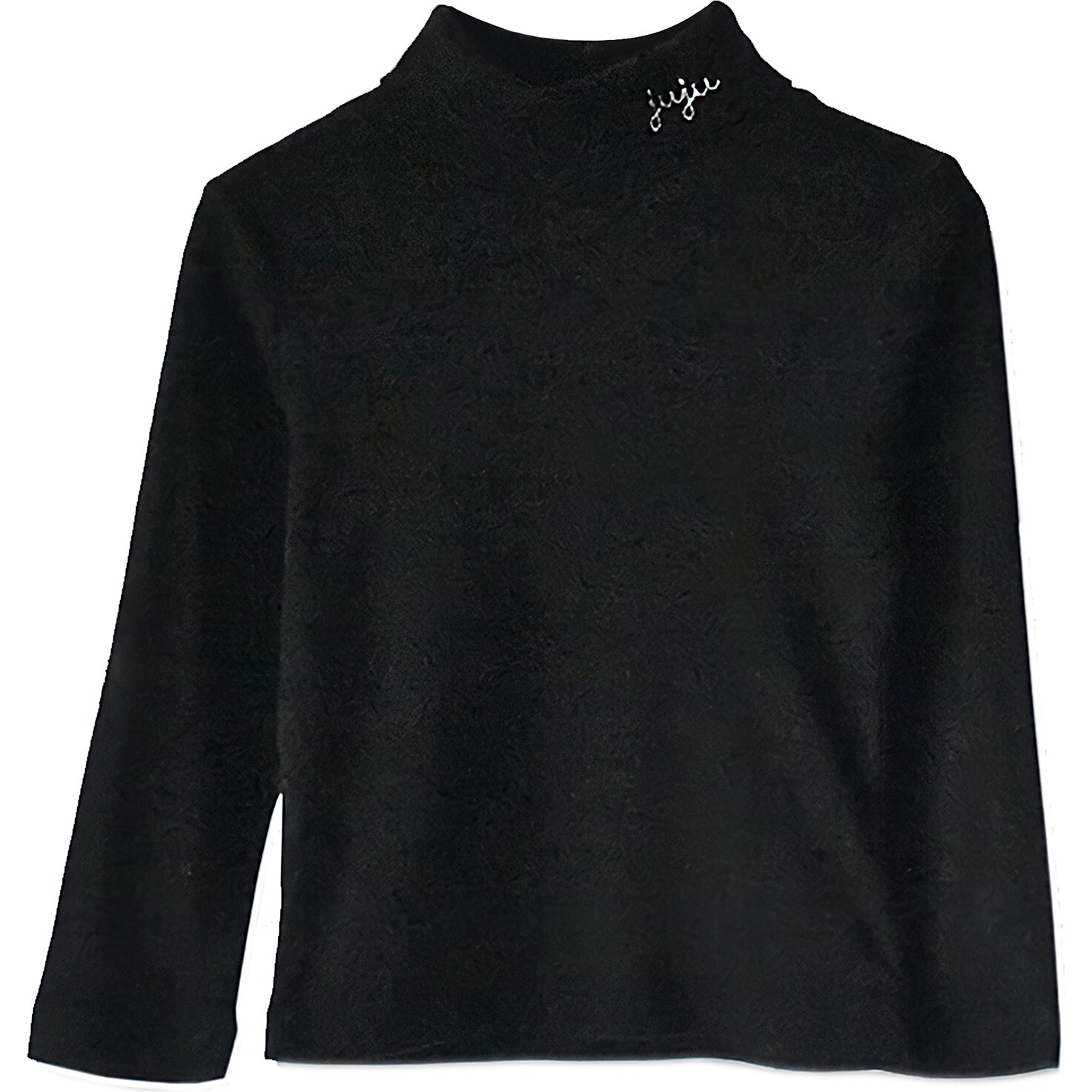Little Kid Neck Embroidery Longsleeve Turtleneck, Black - Sweaters - 1