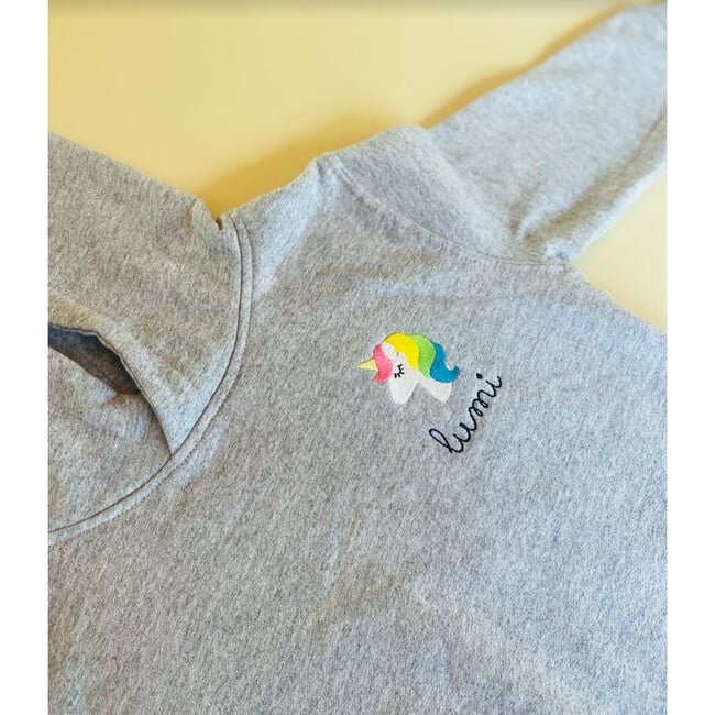 Little Kid Unicorn Pullover Hoodie, Gray - Sweatshirts - 2