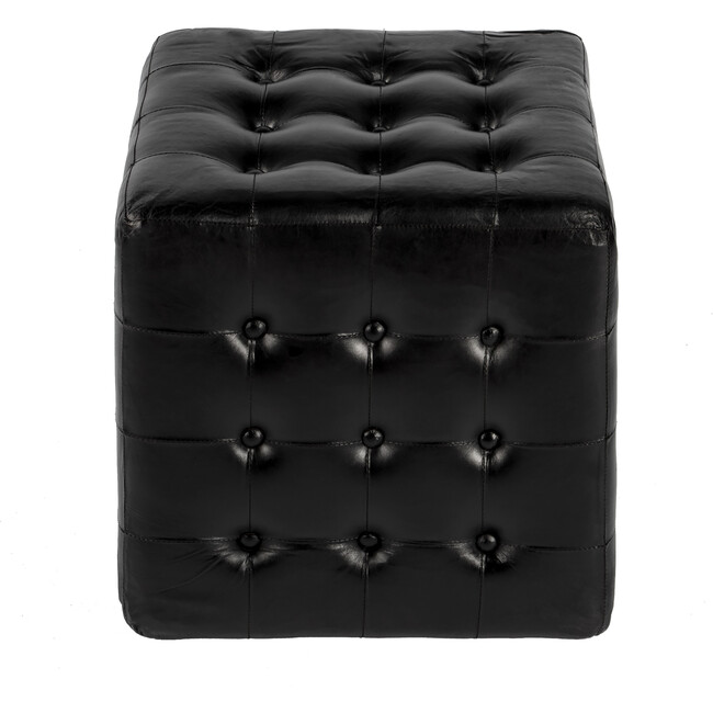 Leon Black Leather Ottoman, Black - Ottomans - 2
