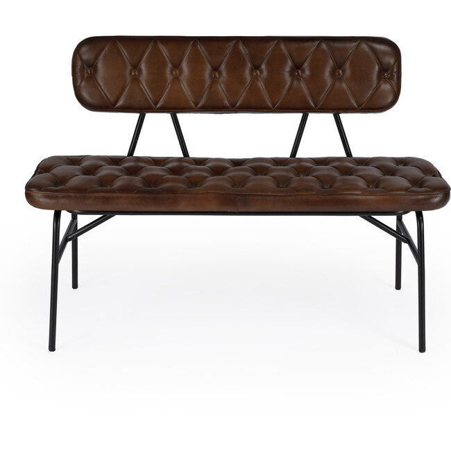 Austin Leather Button Tufted Bench, Brown