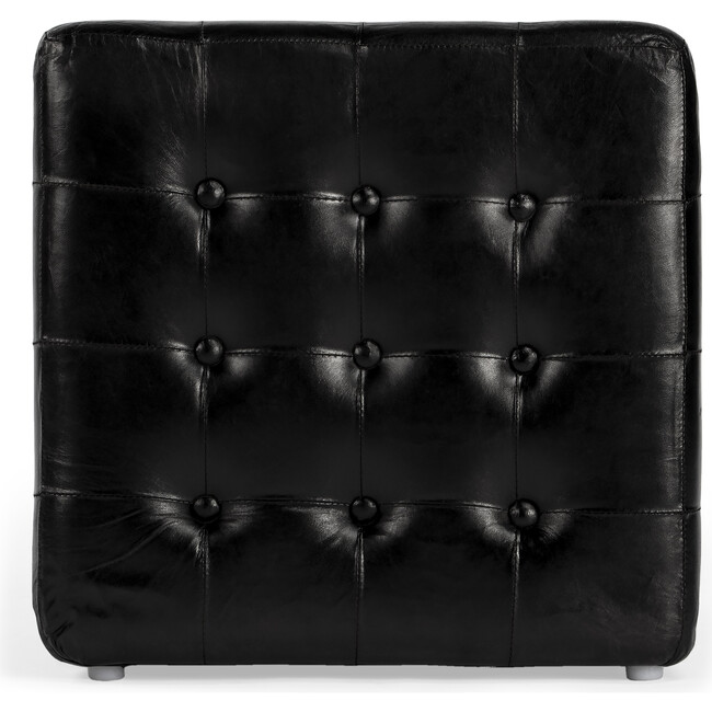 Leon Black Leather Ottoman, Black - Ottomans - 3