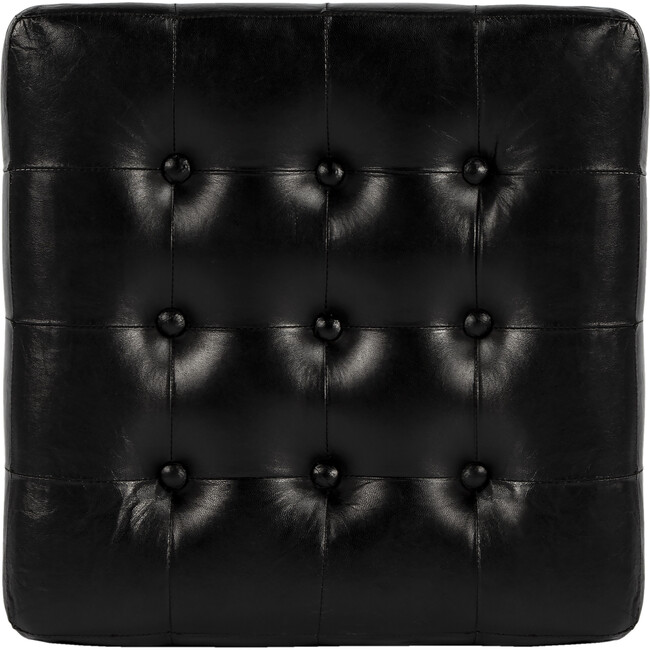 Leon Black Leather Ottoman, Black - Ottomans - 5