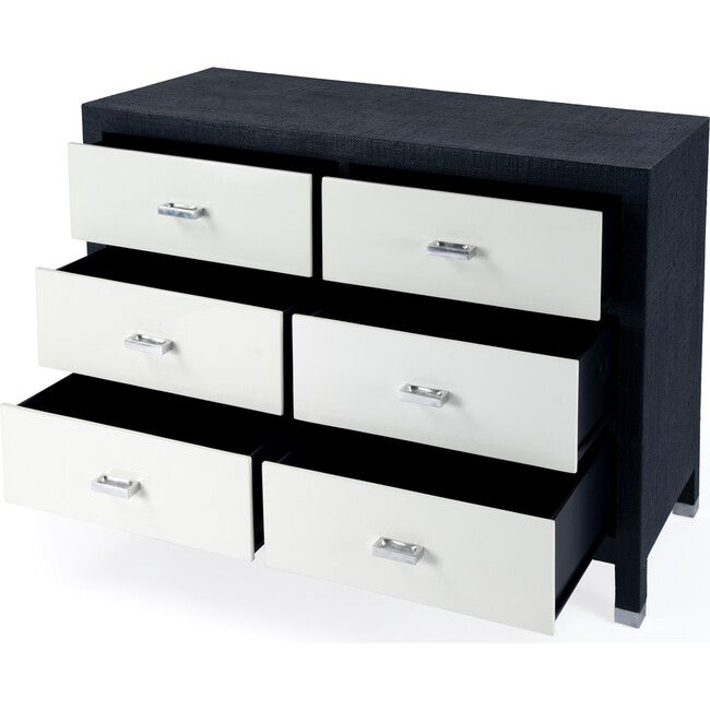 Keros 6 Drawer Raffia Double Dresser, Navy/White