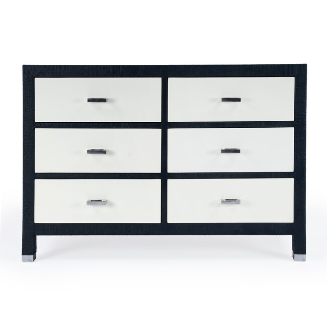 Keros 6 Drawer Raffia Double Dresser, Navy/White - Dressers - 4