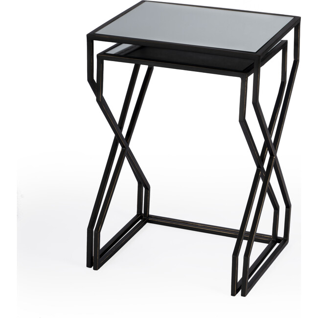 Demi Modern Mirrored Nesting Tables, Black - Accent Tables - 2