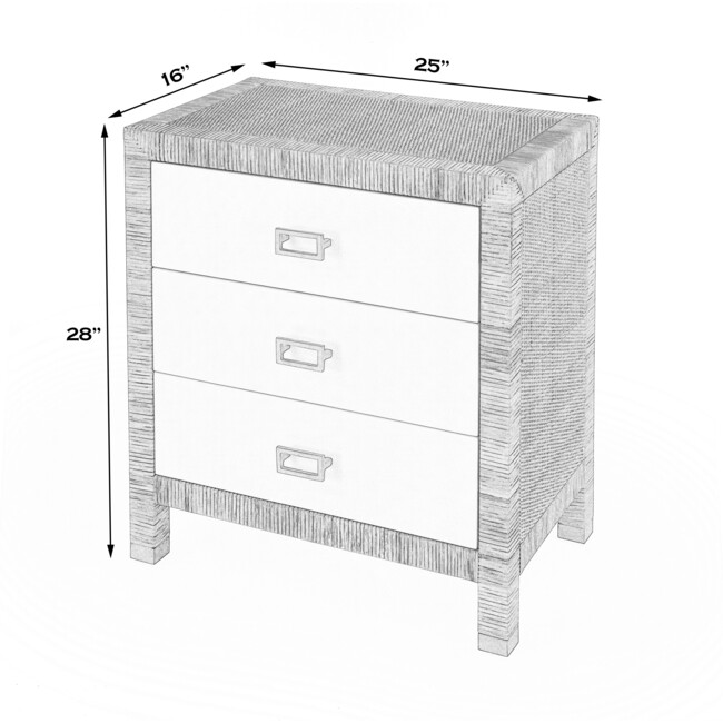 Corfu 3 Drawer Natural Raffia Chest, Natural/White - Dressers - 9