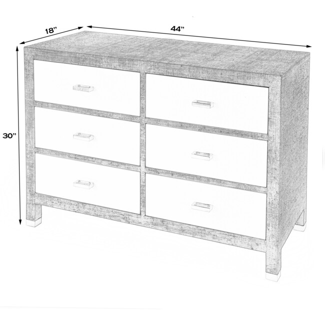 Keros 6 Drawer Raffia Double Dresser, Navy/White - Dressers - 8