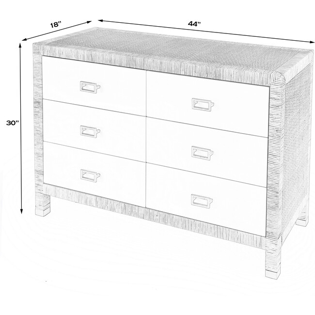 Corfu 6 Drawer Natural Raffia Double Dresser, Natural/White - Dressers - 9