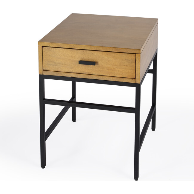Hans 1 Drawer Wood and Iron End Table, Natural