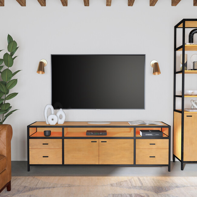 Hans Wood and Iron Storage Tv Stand, Natural - Accent Tables - 2