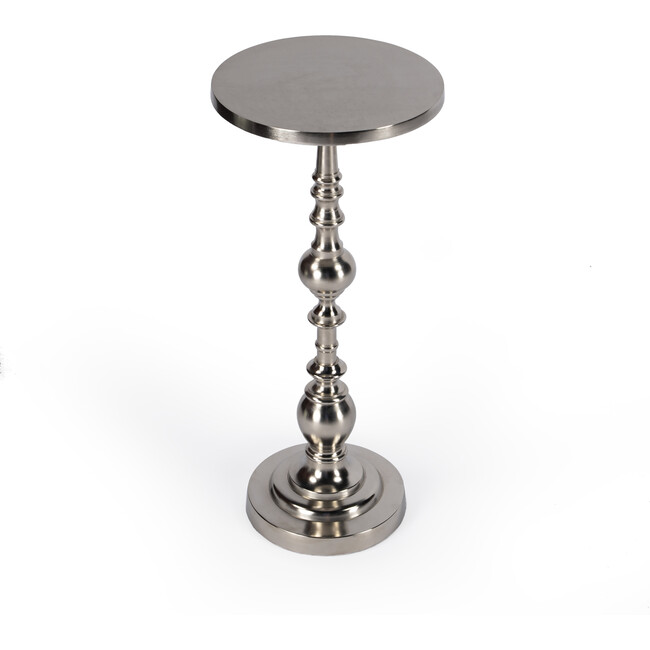Darien Round Nickel Pedestal End Table, Silver