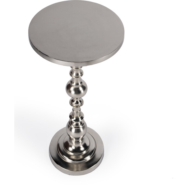 Darien Round Nickel Pedestal End Table, Silver