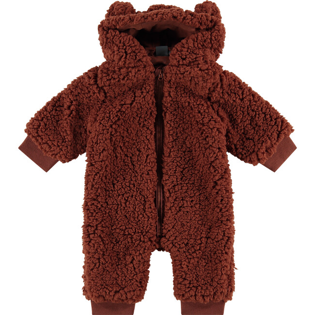 Fuzzy Zip Sherpa Overall, Caramel - Rompers - 1