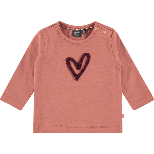 Heart Long Sleeve Top, Terra Pink - Shirts - 1