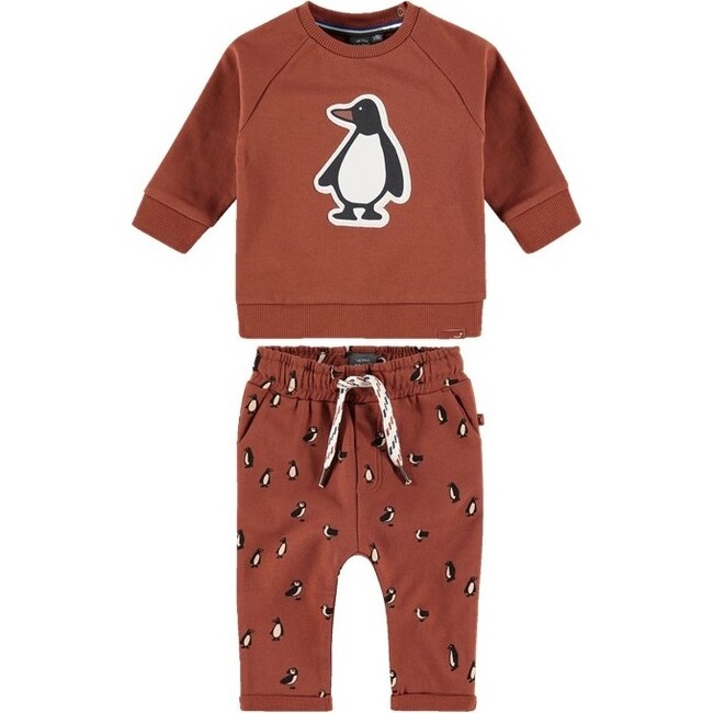 Penguin Printed Pullover, Caramel - Babyface Tops | Maisonette