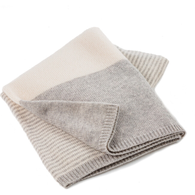 Striped Cashmere Blanket, Grey/White - Blankets - 1