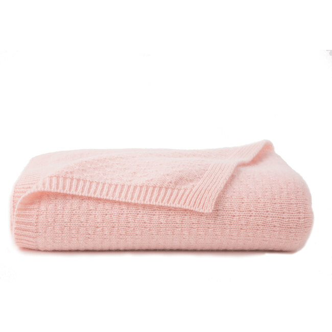 Tucked Stitch Cashmere Blanket, Pink - Blankets - 1