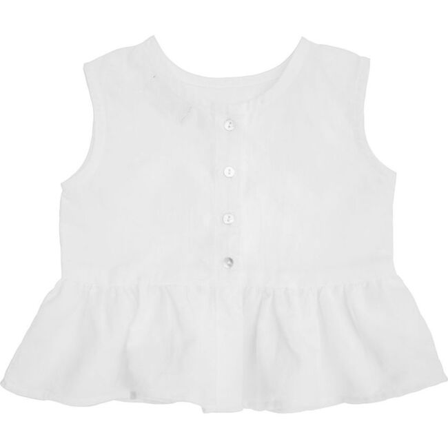 Sleeveless Frill Blouse, White Linen - Blouses - 2