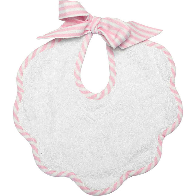 Scalloped Bib, Palm Beach Pink Stripe Linen - Bibs - 1