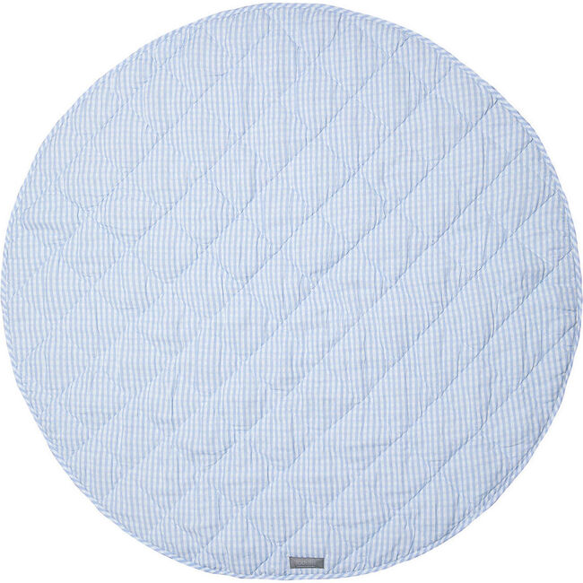 Round Play Mat, Pale Blue Gingham & White Linen