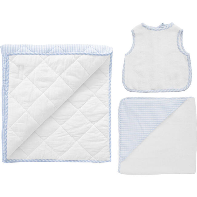 Play Mat Hooded Towel & Apron Bib Gift Set, Pale Blue Gingham - Mixed Gift Set - 1