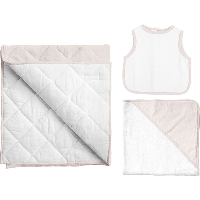 Play Mat Hooded Towel & Apron Bib Gift Set, Blossom Pink