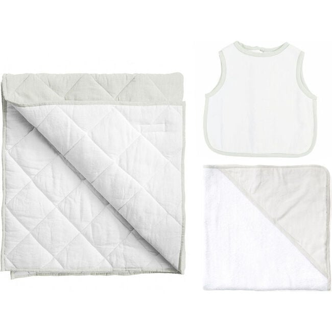 Play Mat Hooded Towel & Apron Bib Gift Set, French Grey