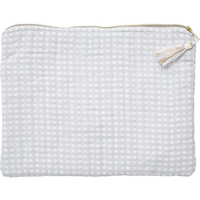 Linen Pouch, Grey Gingham - Bags - 1