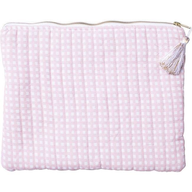 Linen Pouch, Dusty Pink Gingham - Bags - 1