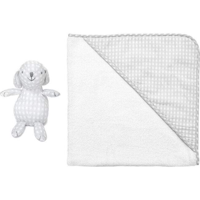 Hooded Towel & Bunny, Grey Gingham