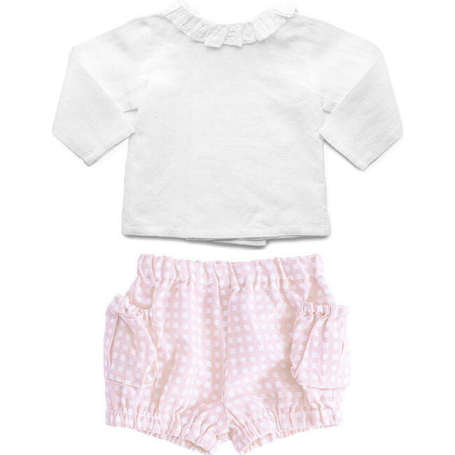 Gift Set Double Button Blouse & Dusty Pink Gingham Short