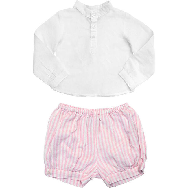 Gift Set Boys French Collar White Shirt & Palm Beach Pink Stripe Shorts