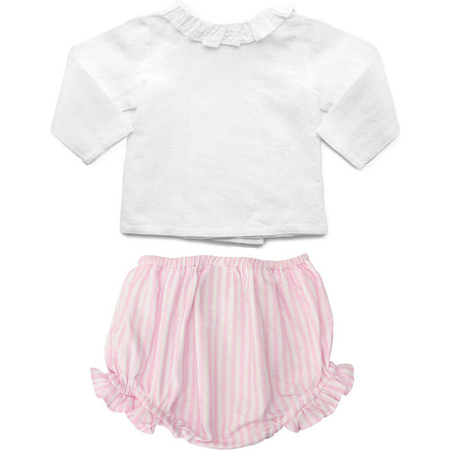 Gift Set Double Button Frill Blouse & Palm Beach Pink Stripe Bloomer