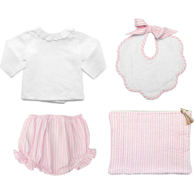4 Piece Newborn Gift Set, Palm Beach Pink Stripe