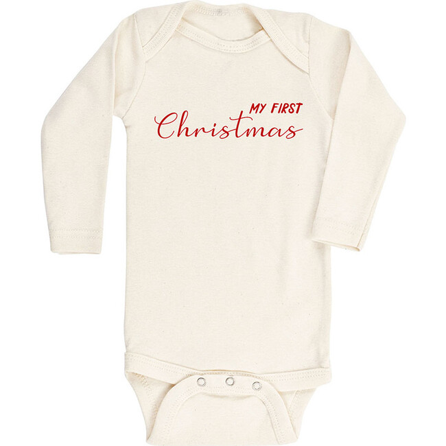 My First Christmas Long Sleeve Onesie, Red - Onesies - 1