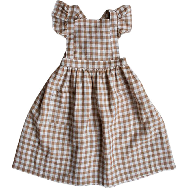 The Gingham Pinafore Dress, Bronze Gingham - Dresses - 1