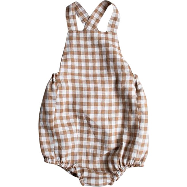 The Gingham Overall Romper, Bronze Gingham